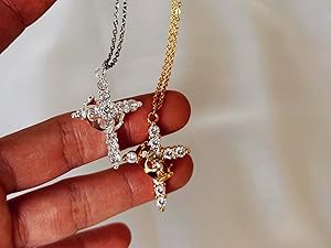 Gold Cross Necklace with Crown Charm