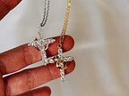 Gold Cross Necklace with Crown Charm