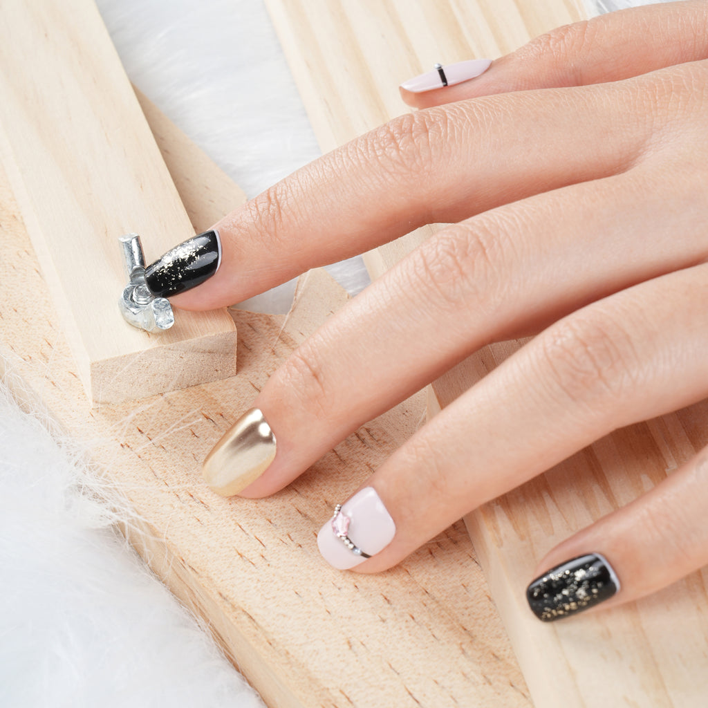 Sparkle Detail Pink & Black Nail Art - Trendy Fashion Pick