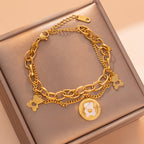 Double Layer Thick Chain Heart Bear Bracelet