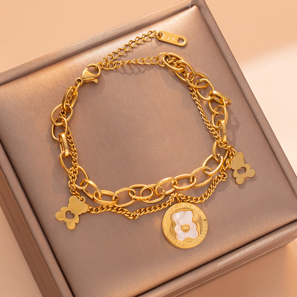 Double Layer Thick Chain Heart Bear Bracelet