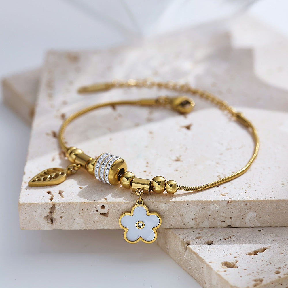 Five-leaf Clover Inlaid Diamond Pendant Bracelet