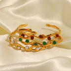 French Retro Green and Red Natural Stone Bracelet