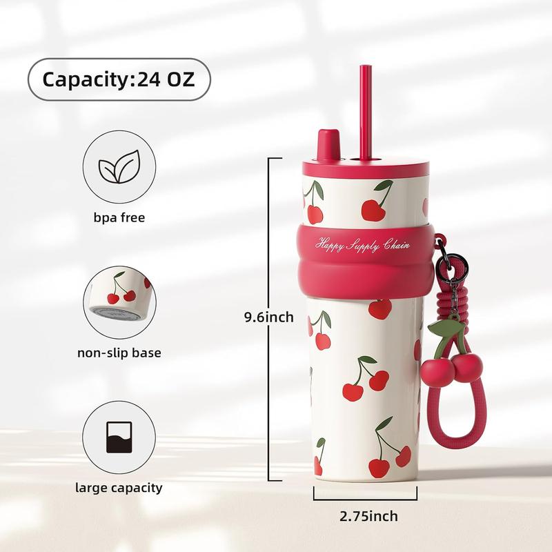 24oz Iced Coffee Tumbler – 316L Stainless Steel  Leakproof Lid + Straw
