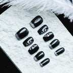 Black & Silver Glitter Accent Nails - Stylish Party Manicure Set