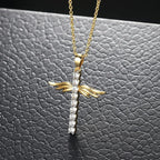 Angel Wings Cross Zircon Light Gold Color Choker Chains