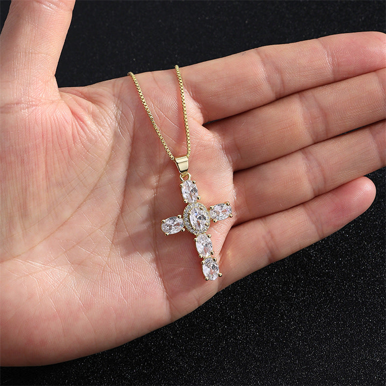 Radiant Cross CZ Stone Necklace