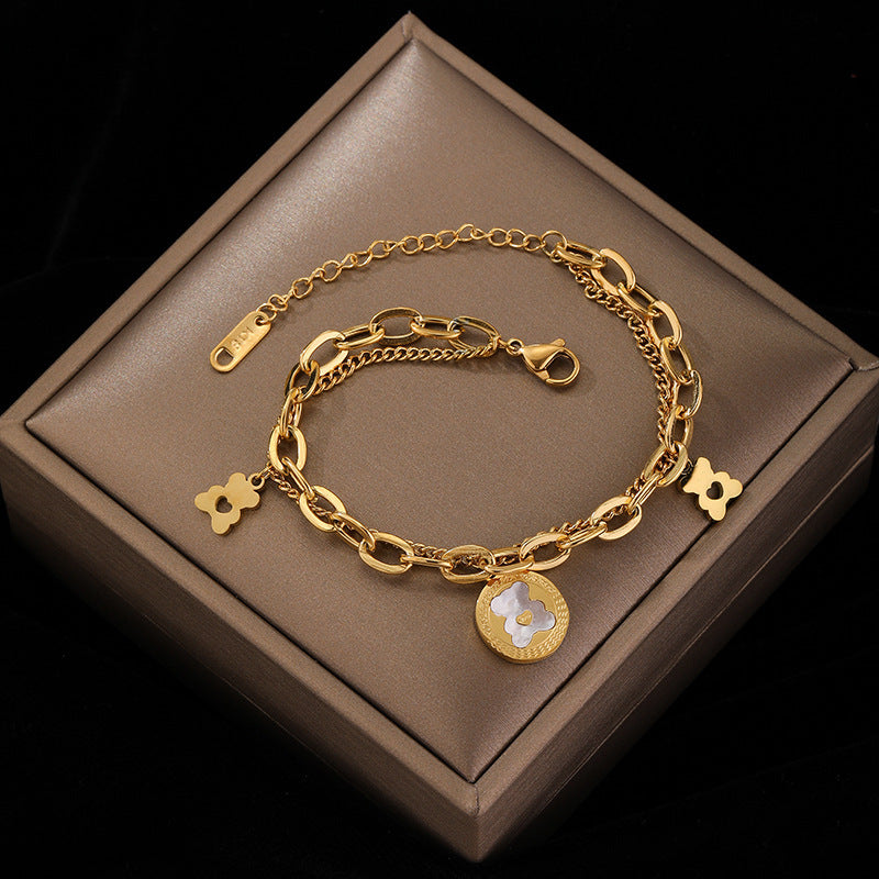 Double Layer Thick Chain Heart Bear Bracelet