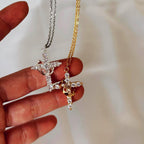 Gold Cross Necklace with Crown Charm