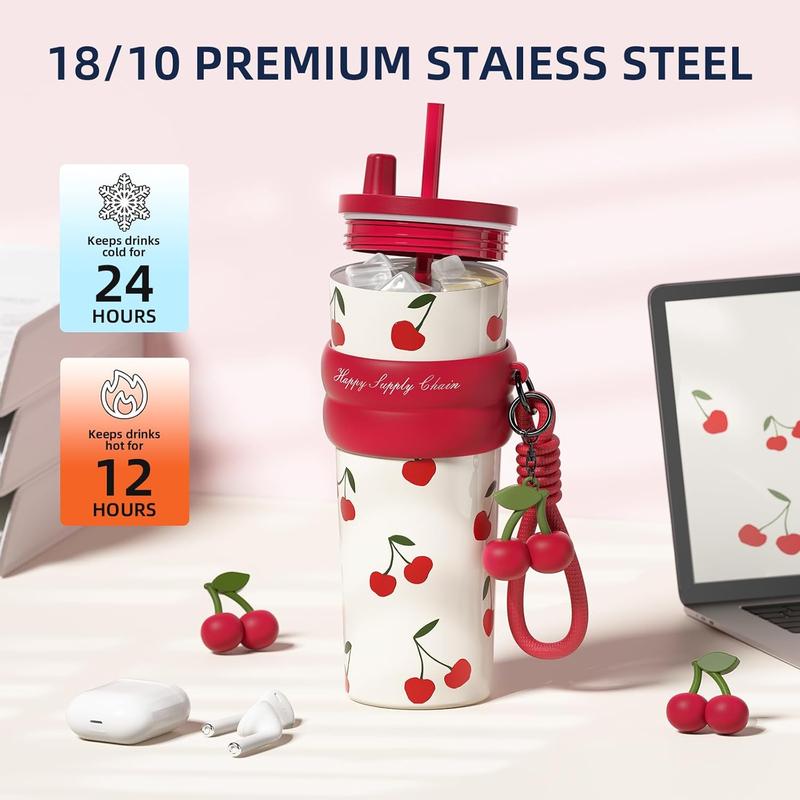 24oz Iced Coffee Tumbler – 316L Stainless Steel  Leakproof Lid + Straw