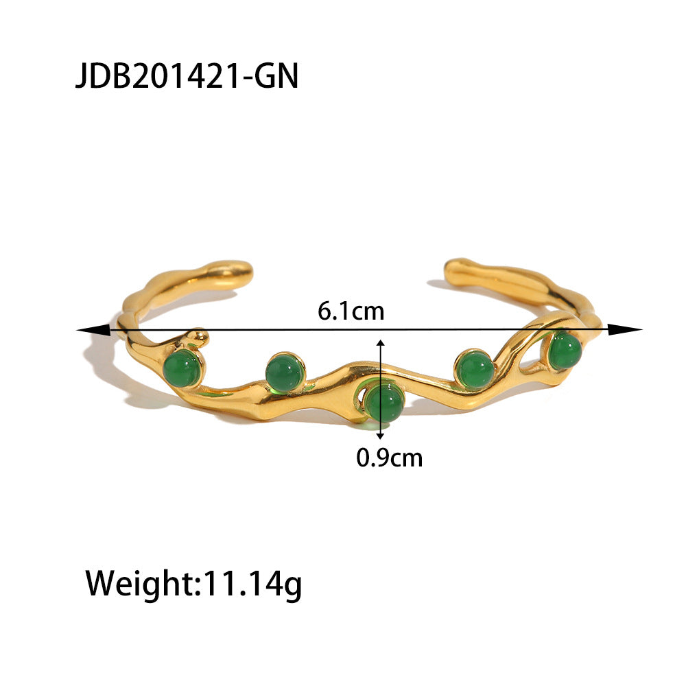 French Retro Green and Red Natural Stone Bracelet