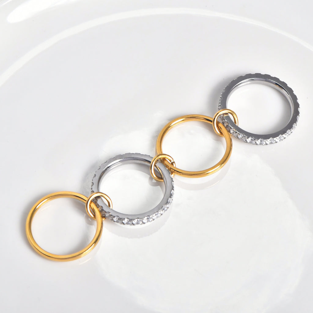 Gold Circle Ring Buckle Diamond Multi-layer Ring