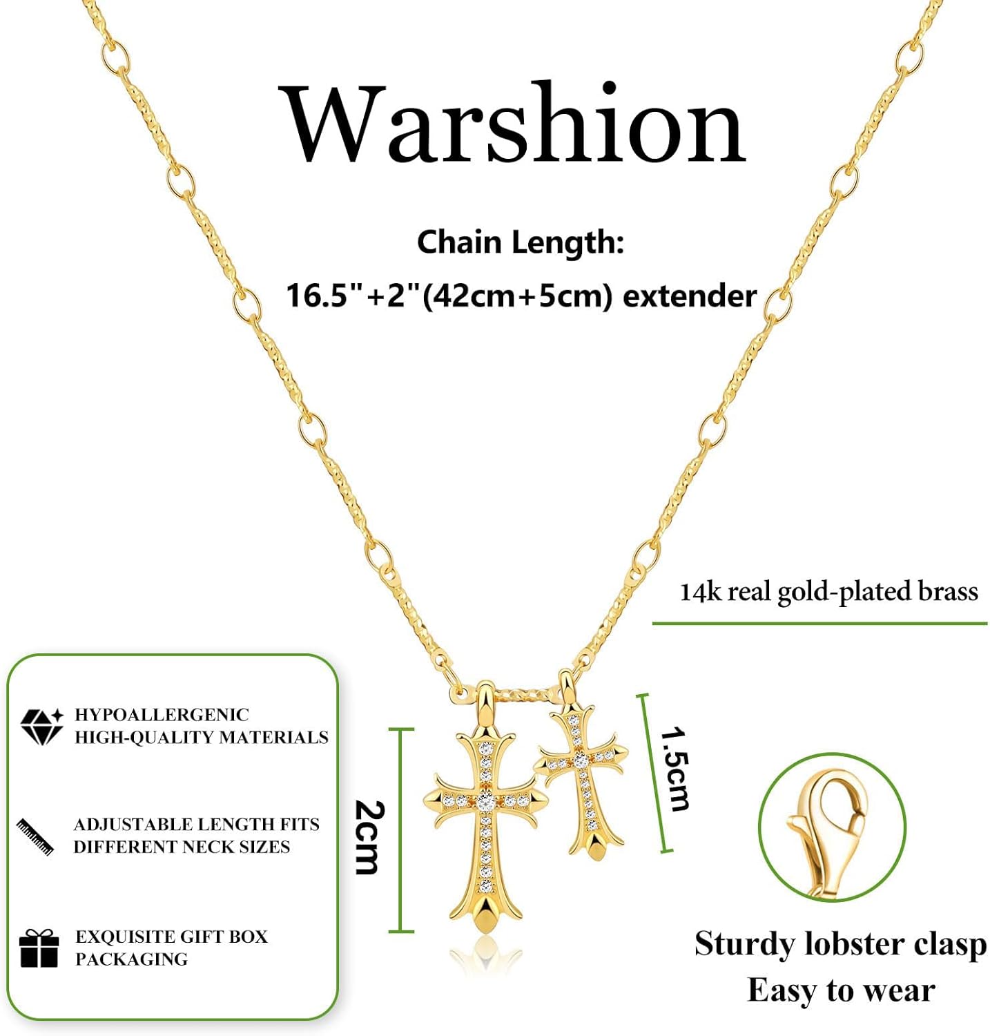 Plated Double Cross Pendant Necklace