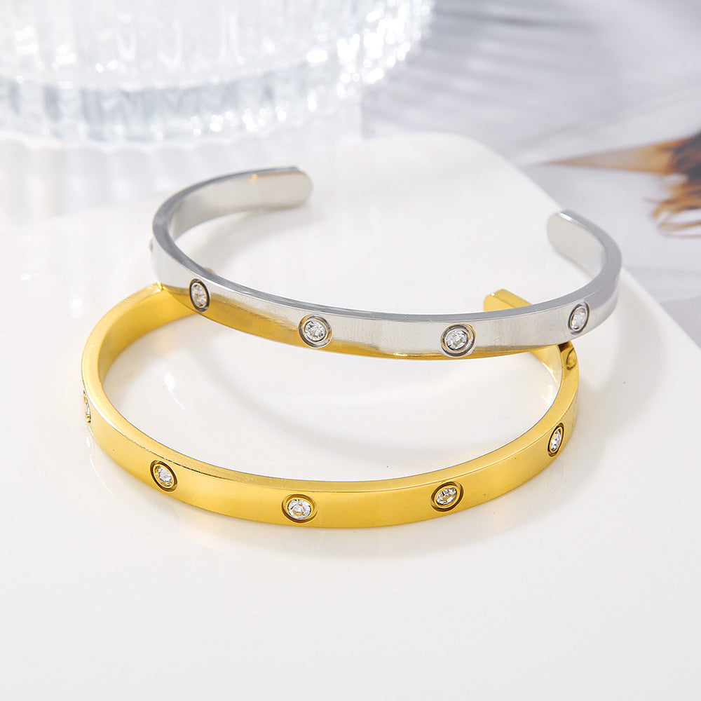 Simple and Elegant Diamond-Encrusted C-Shaped Bracelet