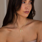 Plated Double Cross Pendant Necklace