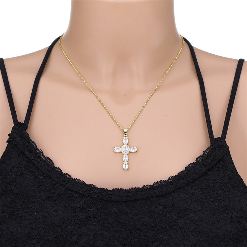 Radiant Cross CZ Stone Necklace