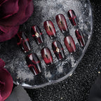 Red - Black Ombre Nails with Gold Gem - Edgy Fashion Manicure