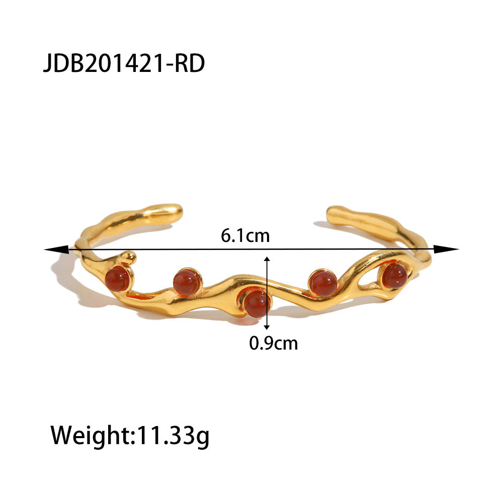 French Retro Green and Red Natural Stone Bracelet