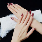 Cherry Accent Burgundy & Nude Nail Set - Trendy Autumn Manicure