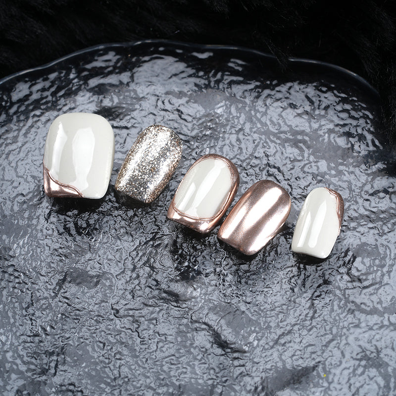 Sparkle Glitter & Metallic Rose Gold Nail Set - Trendy Fashion Manicure