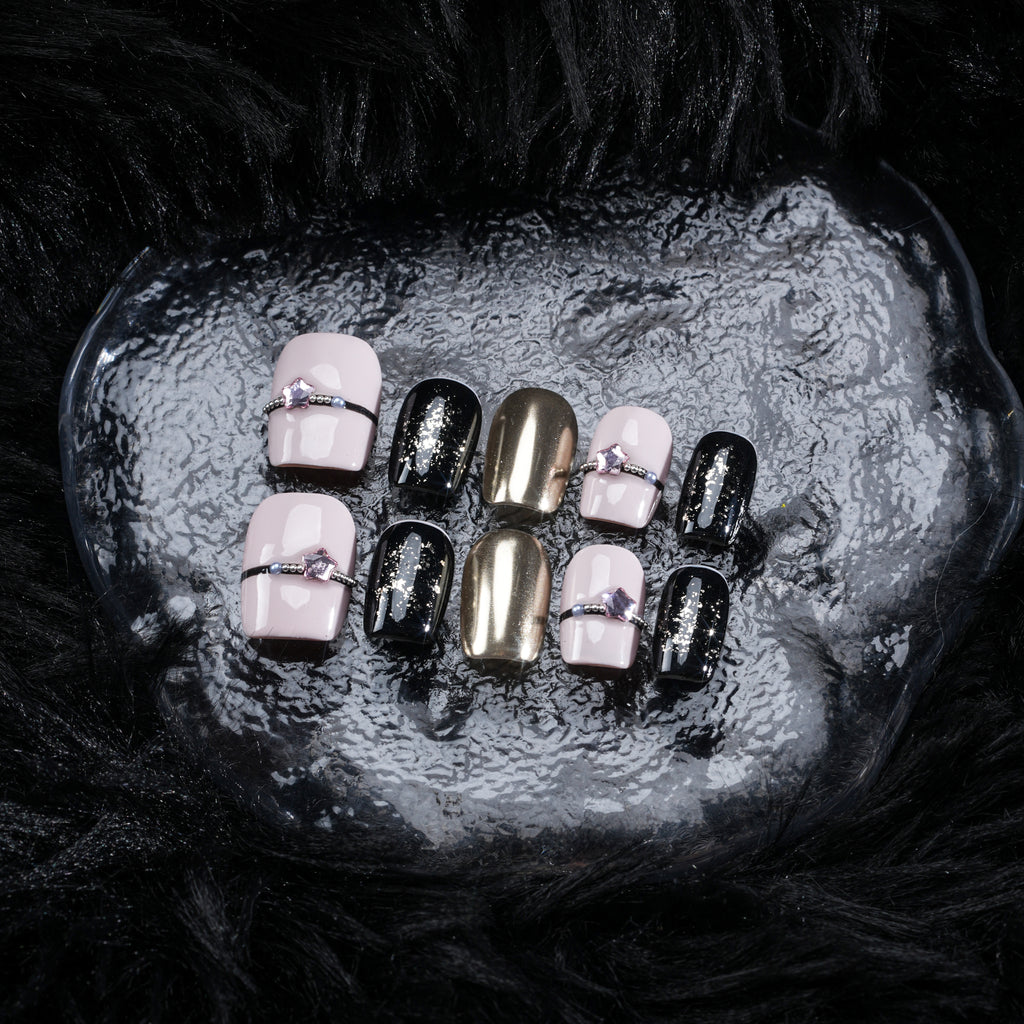 Sparkle Detail Pink & Black Nail Art - Trendy Fashion Pick