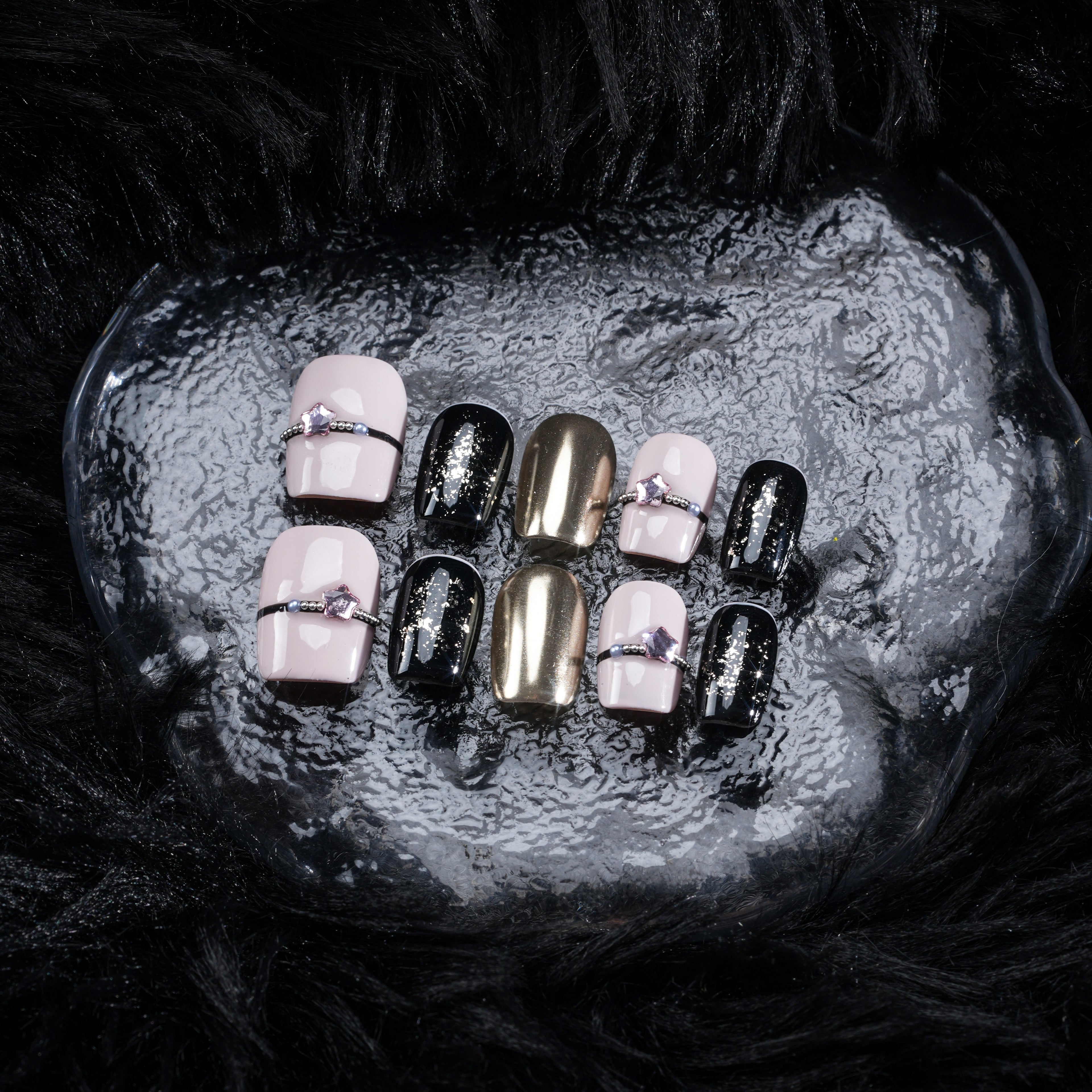 Sparkle Detail Pink & Black Nail Art - Trendy Fashion Pick