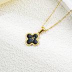 Four-leaf Clover 26 English Letters Black and White Mother-of-Pearl Necklace