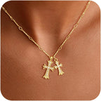 Plated Double Cross Pendant Necklace