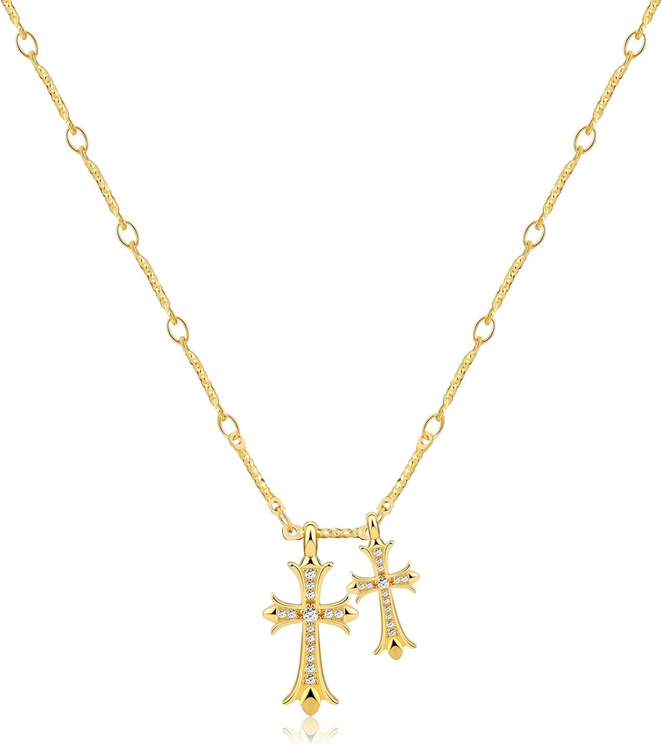 Plated Double Cross Pendant Necklace