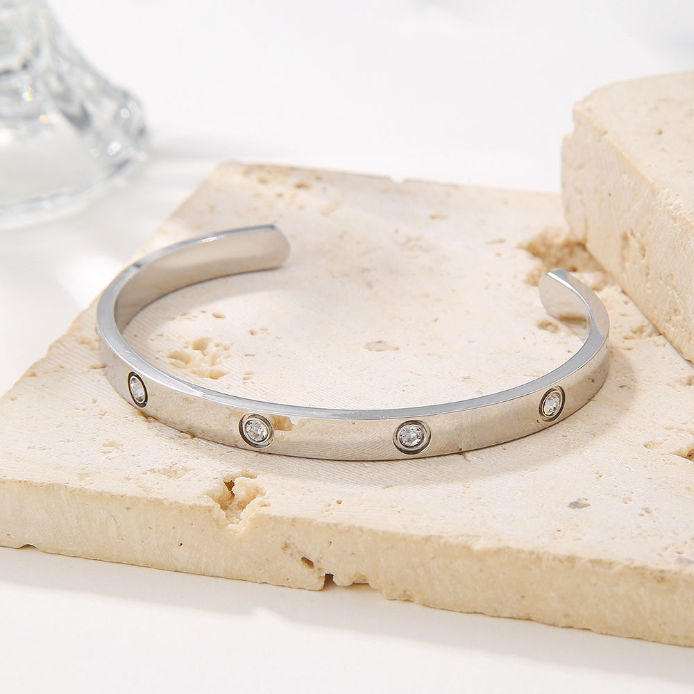Simple and Elegant Diamond-Encrusted C-Shaped Bracelet