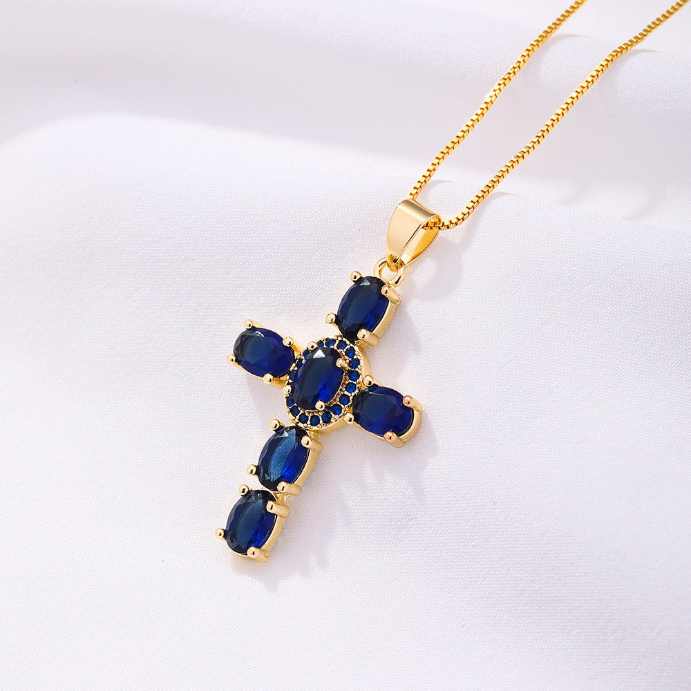 Radiant Cross CZ Stone Necklace