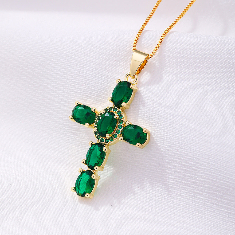 Radiant Cross CZ Stone Necklace