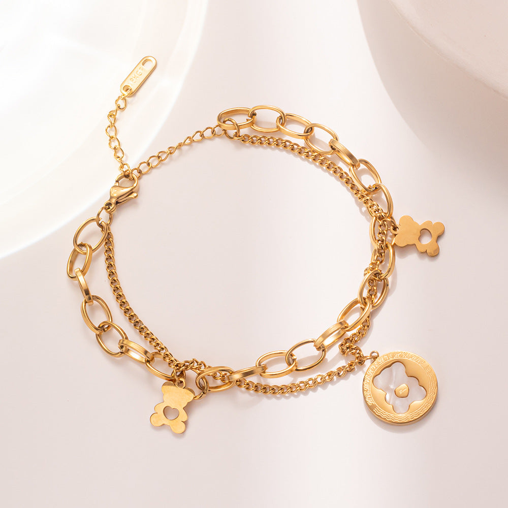 Double Layer Thick Chain Heart Bear Bracelet