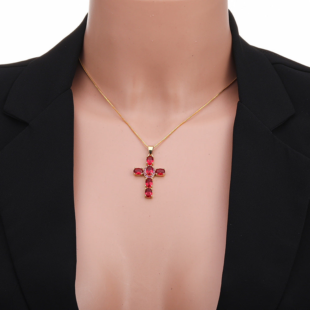 Radiant Cross CZ Stone Necklace