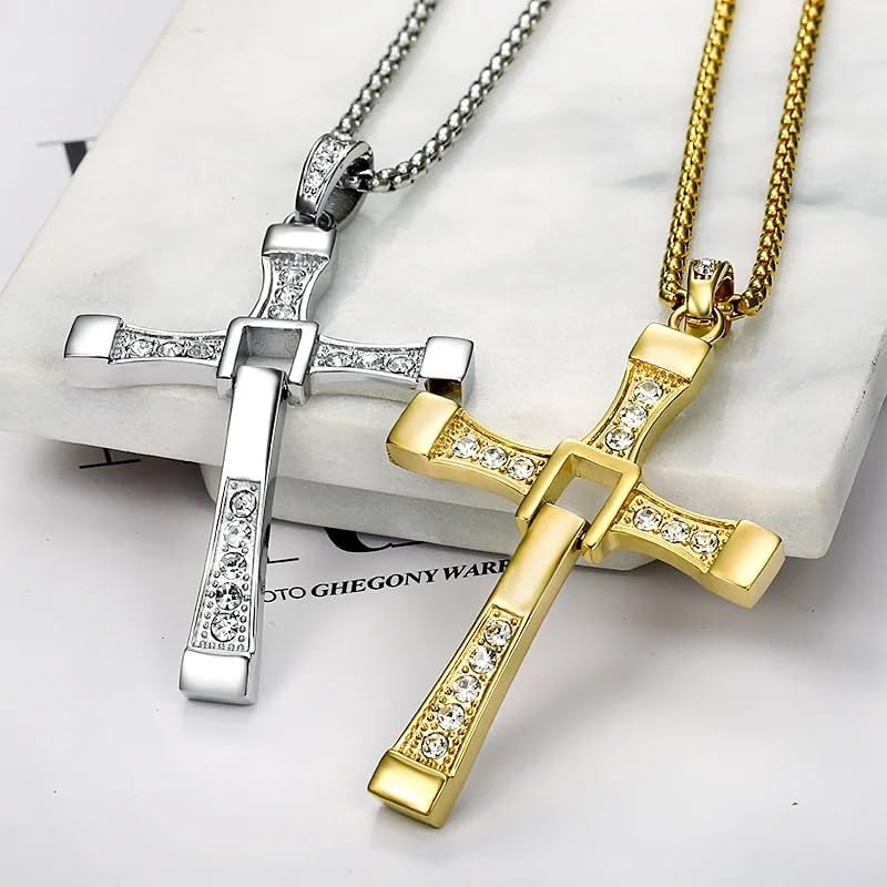 Movies Actor Rhinestone Cross Crystal Pendant Chain Necklace