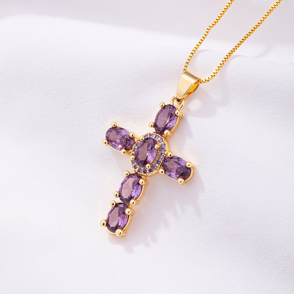 Radiant Cross CZ Stone Necklace