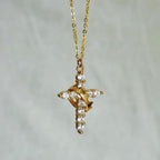 Gold Cross Necklace with Crown Charm