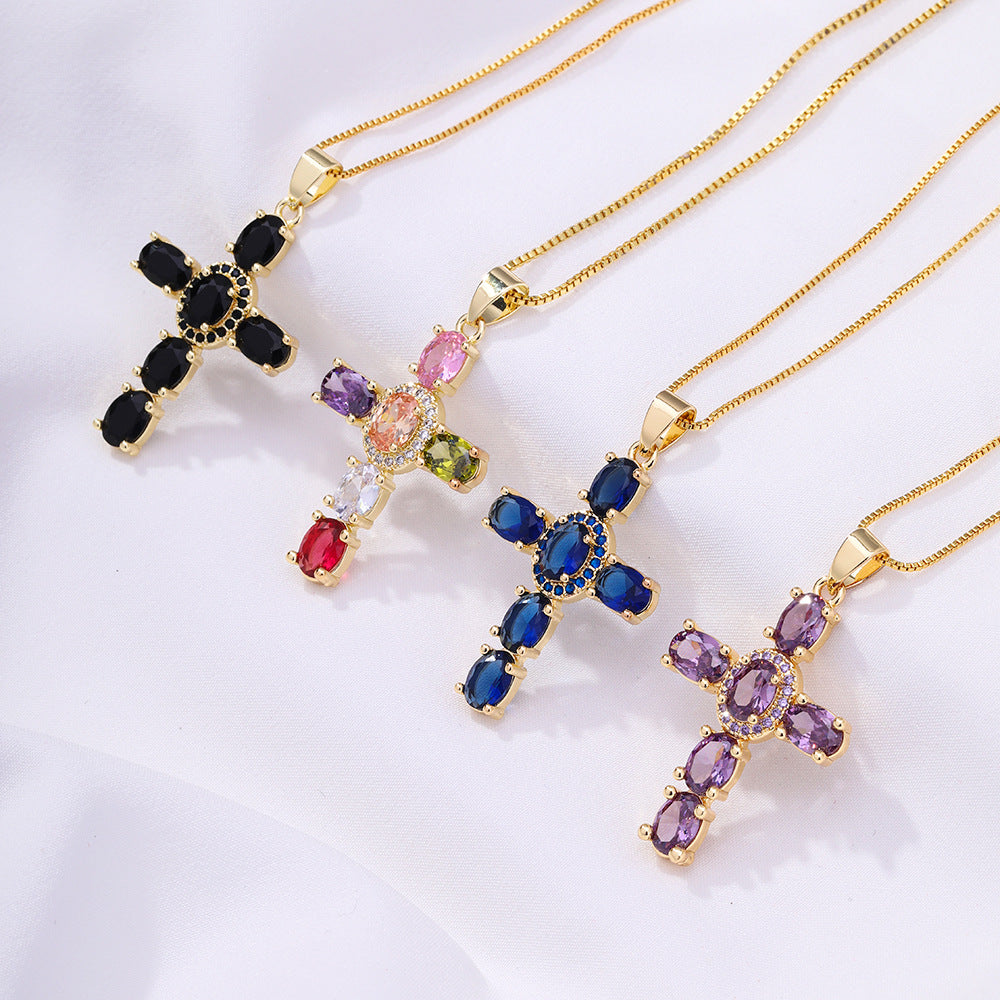 Radiant Cross CZ Stone Necklace