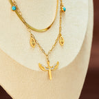 Demon Eye Angel Wings Cross Pendant Steel Necklace