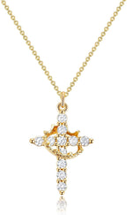 Gold Cross Necklace with Crown Charm