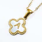 Four-leaf Clover 26 English Letters Black and White Mother-of-Pearl Necklace