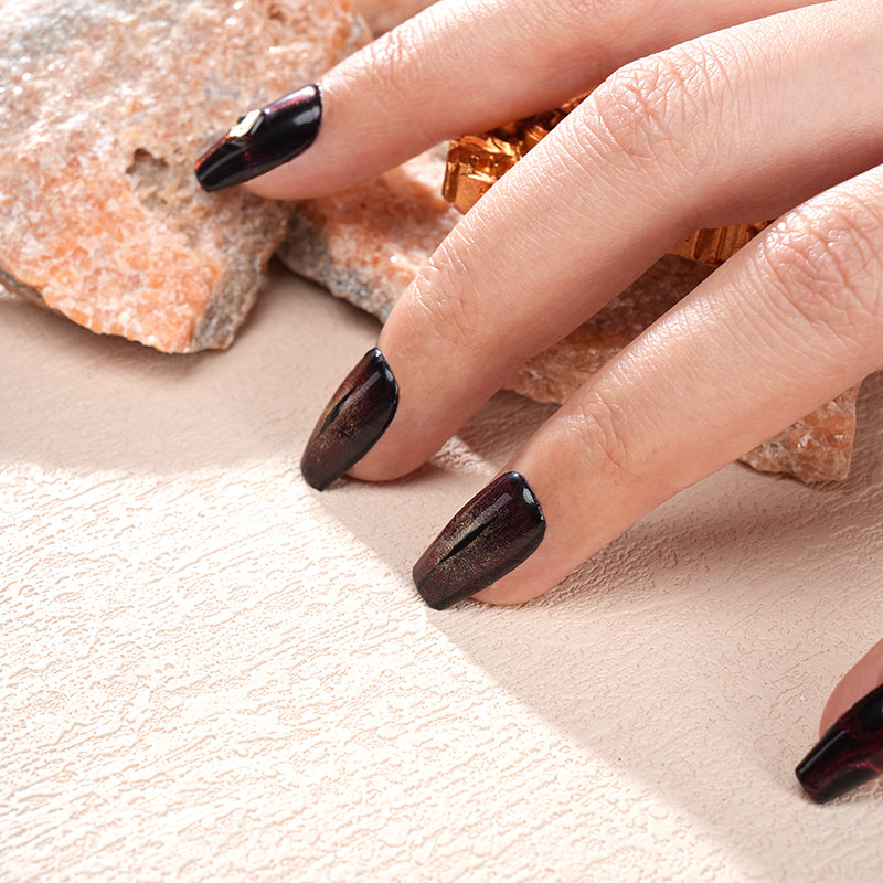 Red - Black Ombre Nails with Gold Gem - Edgy Fashion Manicure