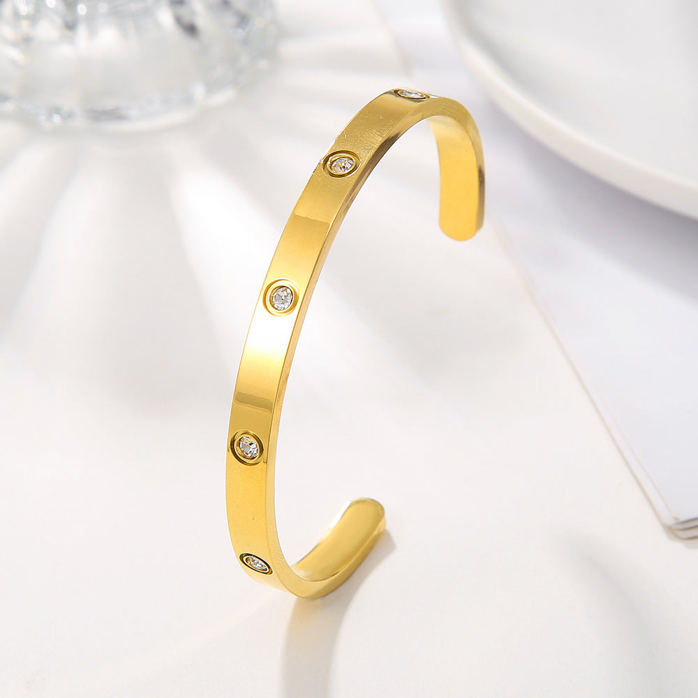 Simple and Elegant Diamond-Encrusted C-Shaped Bracelet