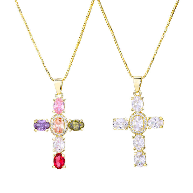 Radiant Cross CZ Stone Necklace