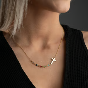 Cross Family Birthstone Necklace