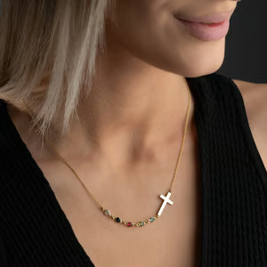 Cross Family Birthstone Necklace