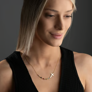 Cross Family Birthstone Necklace
