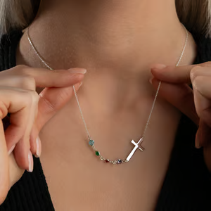 Cross Family Birthstone Necklace