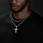 Double Layered Chains Cross Pendant Necklace