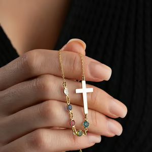 Cross Family Birthstone Necklace